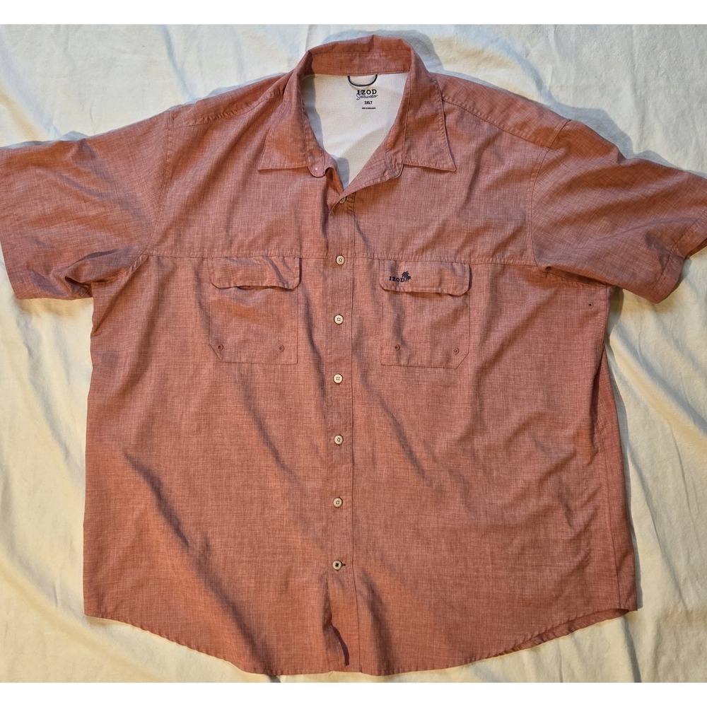 IZOD Saltwater Shirt Mens 3XLT Coral Fishing Vented Short Sleeve Button Up Tall